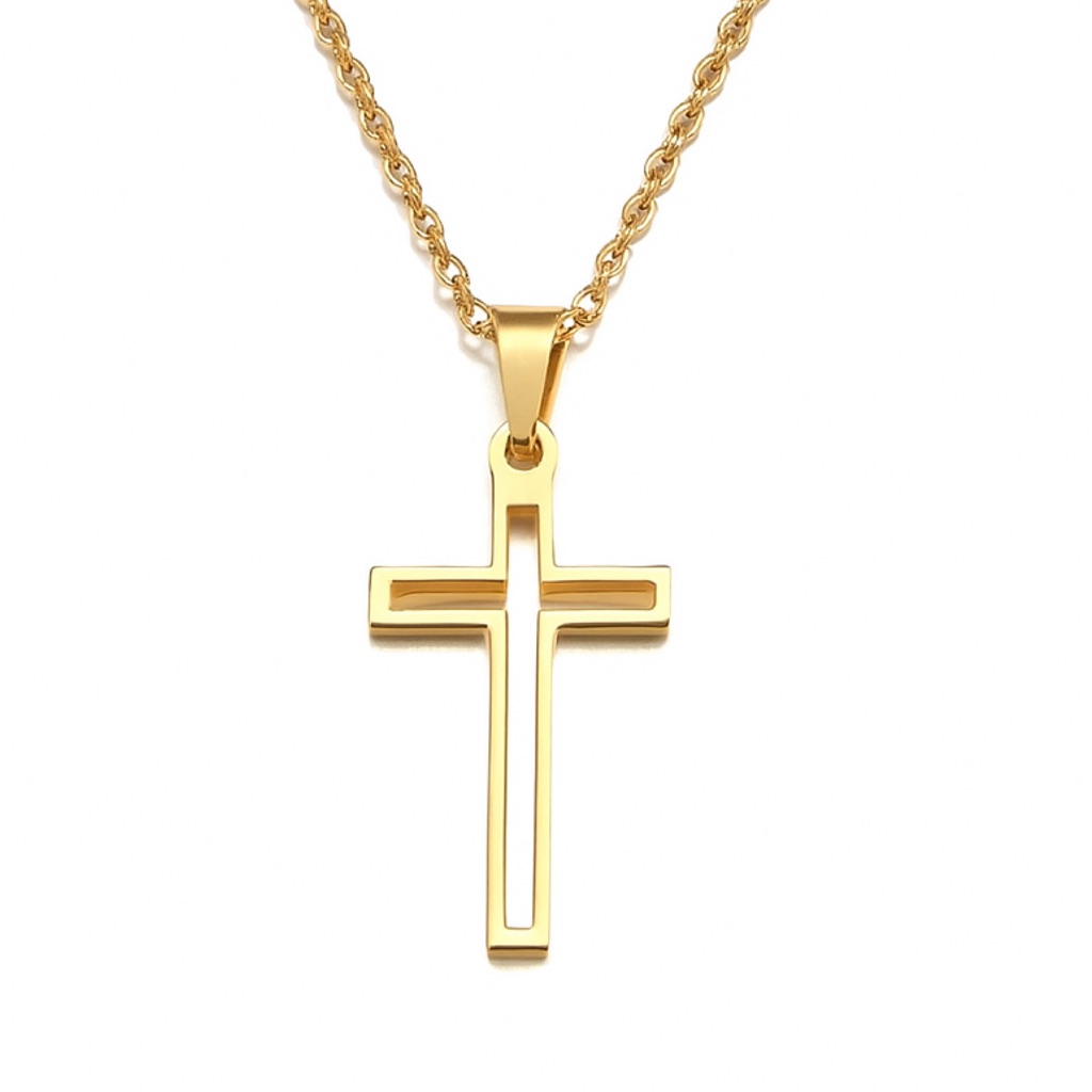 Gold Cross Necklace Stainless Steel Cutout Pendant 18 Chain 20$